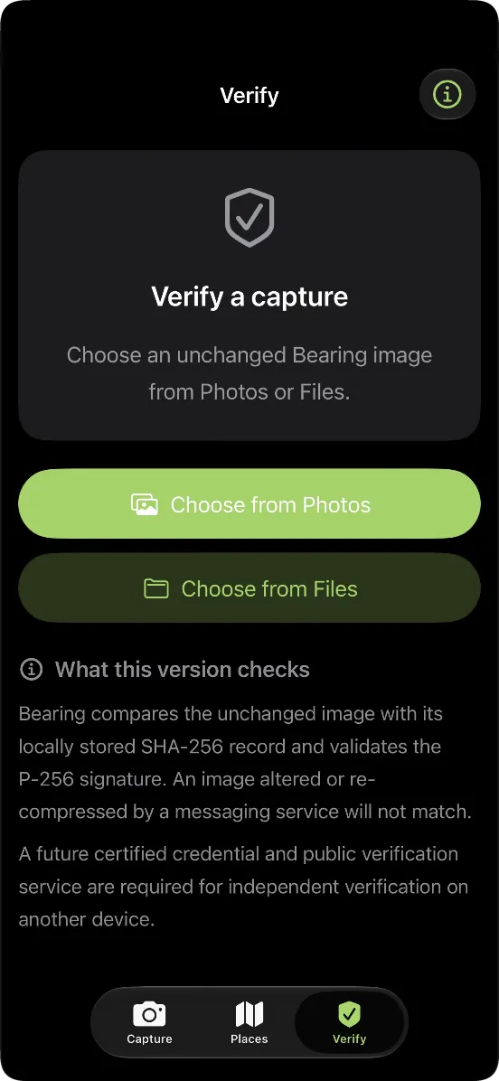 Bearing Verify screen