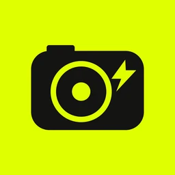 Kachik app icon: a black digicam with a lime flash