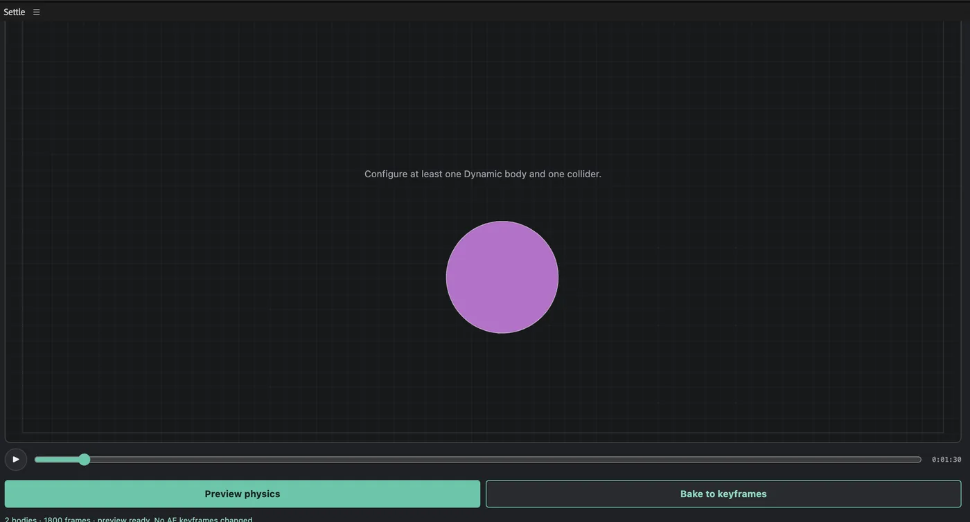 The Simulate tab previewing a body before baking it to keyframes